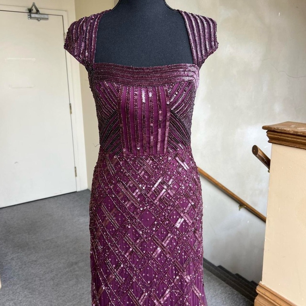 NWT Adrianna Papell Elegant Purple Beaded Evening Gown 1920s Gatsby - Picture 2 of 6
